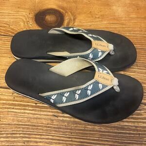 LL Bean Flip Flop Sandals Womens 10M Blue Dragonfly Comfort Beach Thong